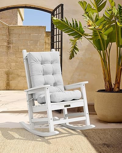 Miniatura 5 de SERWALL - Juego de 4 cojines para mecedora de polietileno de alta densidad de exteriores, cojín de espuma viscoelástica, color gris