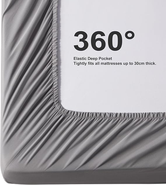 Sonive Double Fitted Sheet, Soft Brushed Polyester, 30cm Deep Pocket | OEKO-TEX, Soft Breathable Bed Sheets , 135 x 190 + 30cm Light Grey