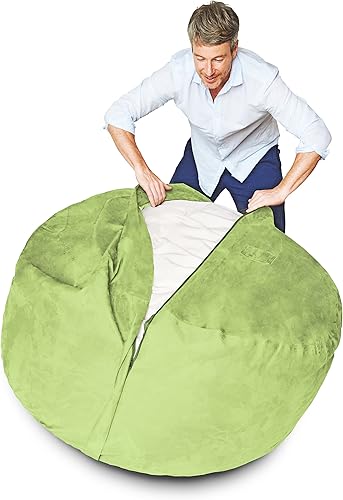 Miniatura 6 de Lumaland Lujoso puf grande de 5 pies con funda de microgamuza, ultra suave, relleno de espuma, sofá puff lavable para niños, adolescentes y adultos,