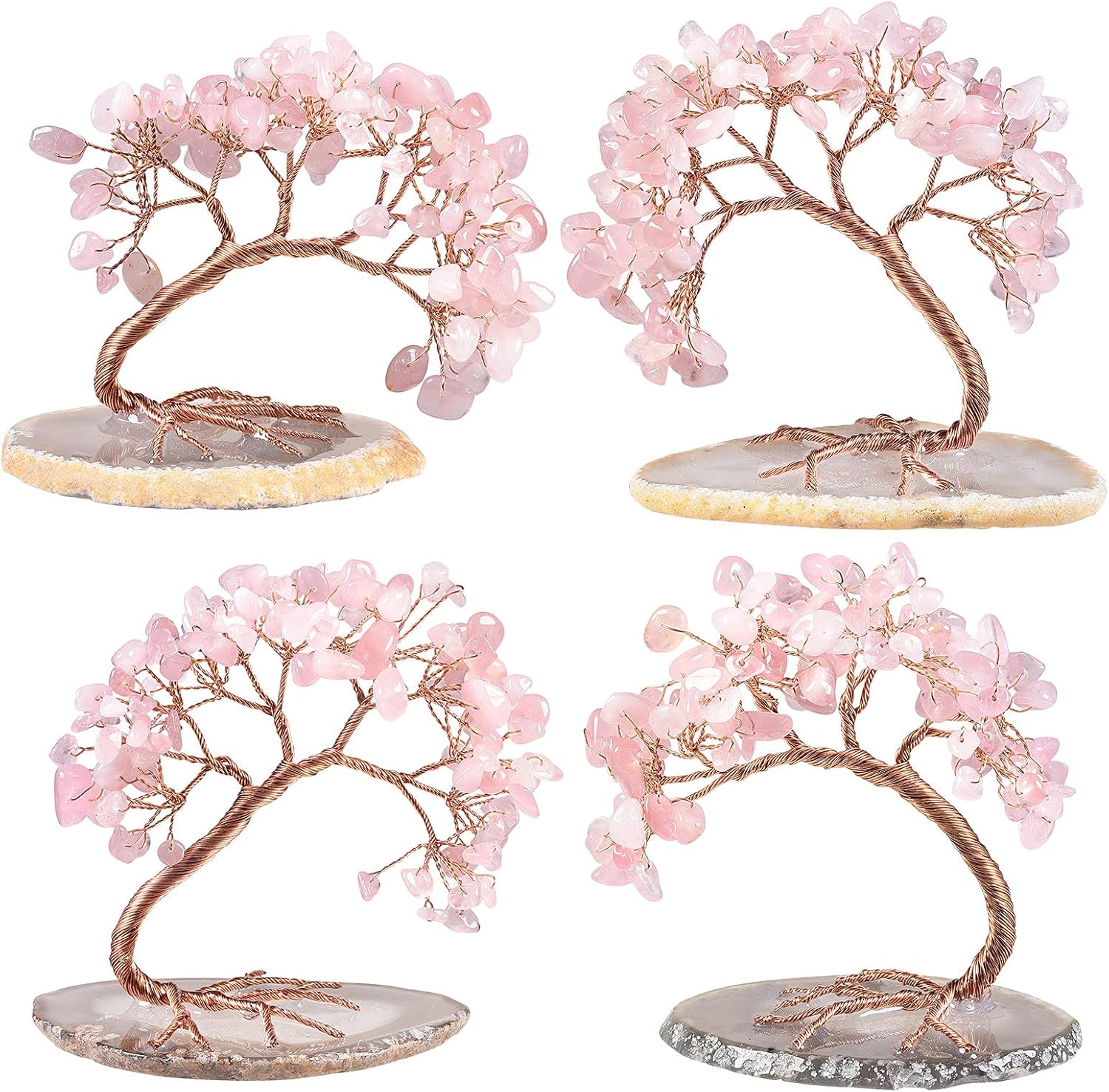 mookaitedecor Natural Rose Quartz Crystal Money Tree Agate Slice Base Feng Shui Bonsai Crystal Tree for Wealth Luck Desk Decor, 3-4 Inch High - Image 6