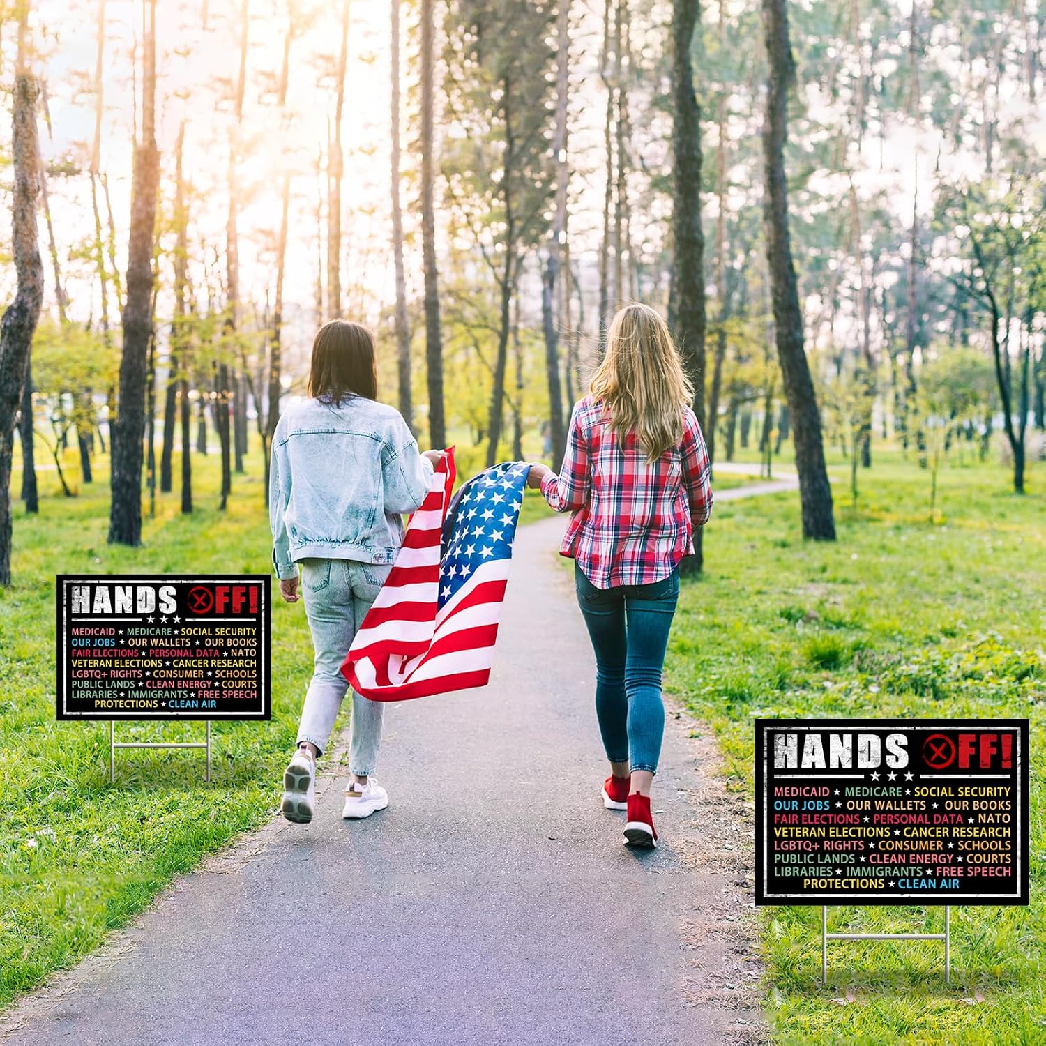 Democracy Protest Signs Anti-45th President | Hands Off Protest Anti Maga Yard Signs | Against Racism, Resist Fascism, Resist Hate Garden Lawn Sign | Double Sided with H-Stake Metal (Wide 18x24inches)