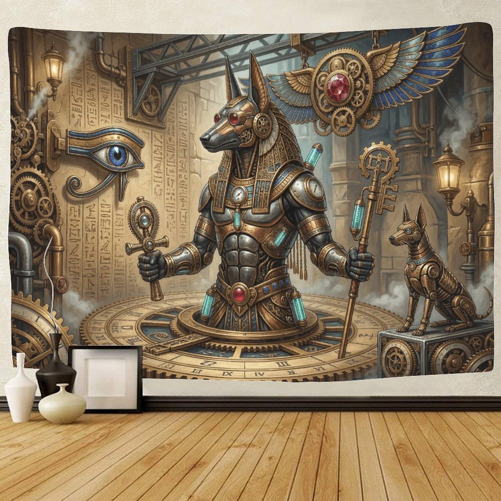 GPMNBCXZK Egyptian Anubis 3D Printed Wall Art Steampunk Decor for Living Room Bedroom Home Wall Tapestry 100cmx150cm
