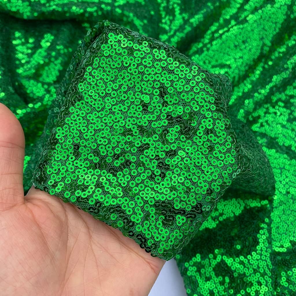 Sequin Fabric by The Yard Green Fabric for Dress Glitter Fabric 5 Yards for Sewing Clothing Sequin Fabric Trim Mesh Sequins Material DIY Sequin Fabric Wall Panel for Kids