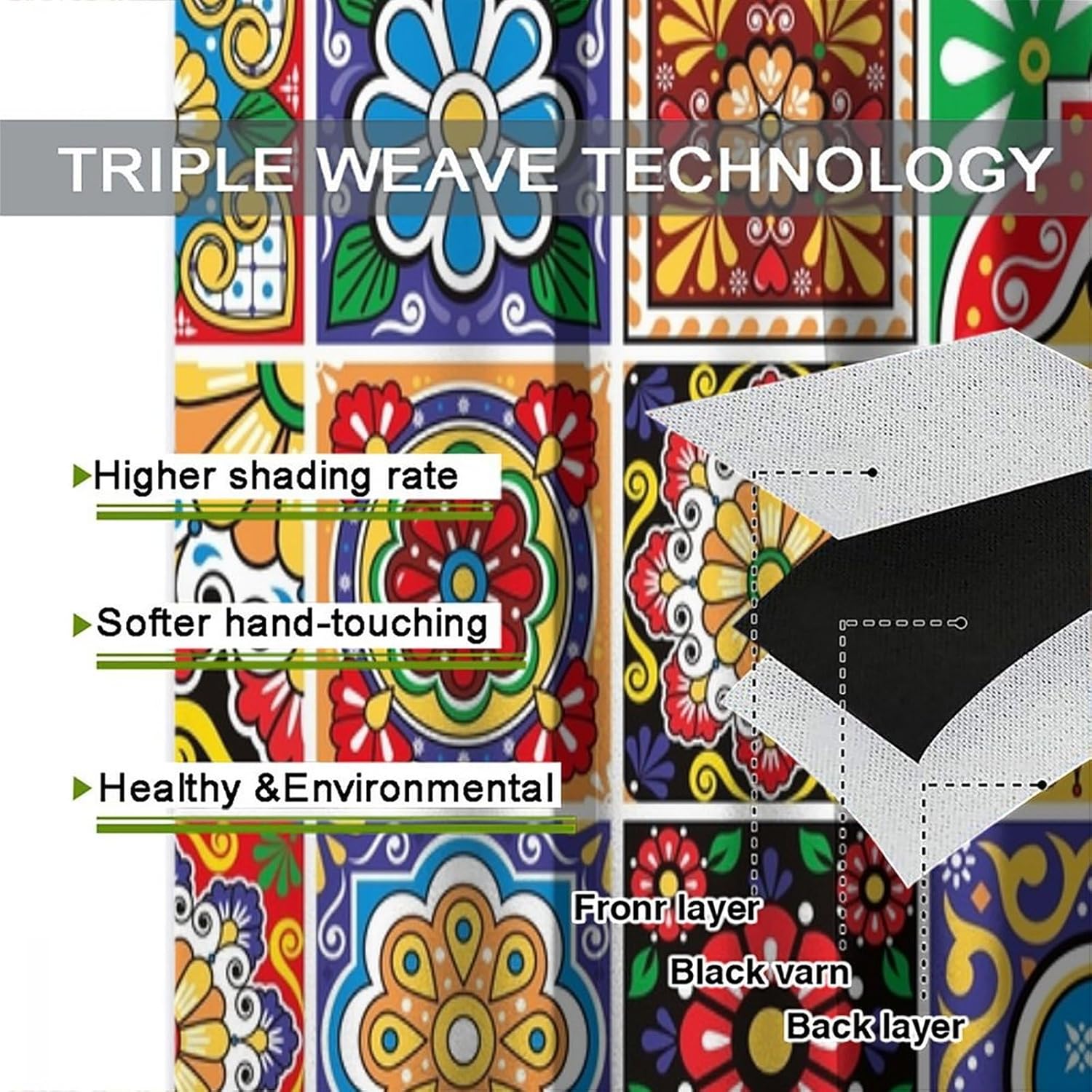 Mexican Curtains, Folk Style Talavera Tiles Print with Colorful Flowers Leaves Swirls Pattern Blackout Window Curtains for Living Room Kitchen Bedroom 42x45 Inch
