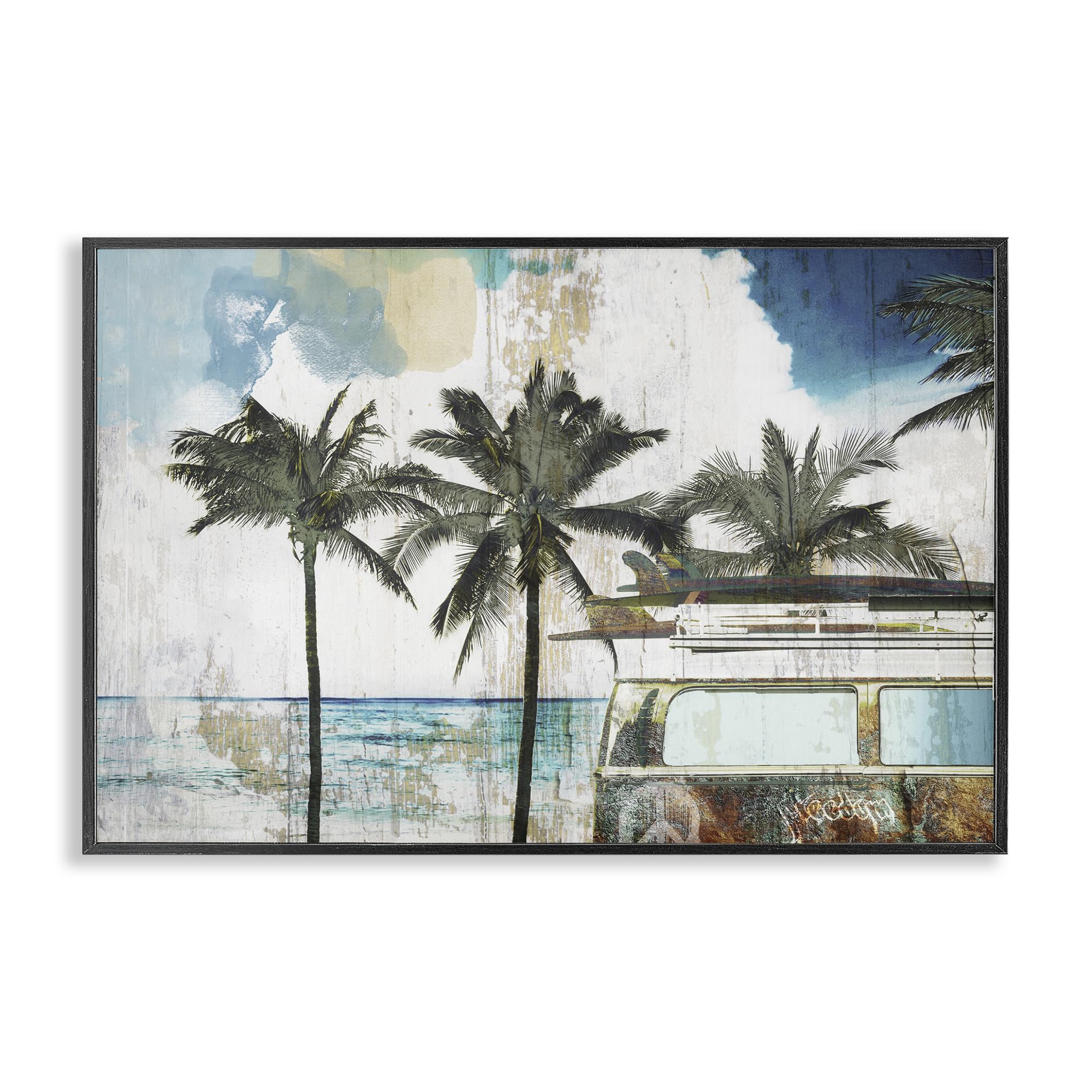 Stupell Industries Sasha poster de plage rétro avec cadre noir élégant