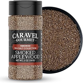 Smoked Applewood Salt for Finishing and Grilling – Natural and Aromatic Applewood Smoked Salt Seasoning Meats and Veggies – 5 oz Shaker by Caravel Gourmet