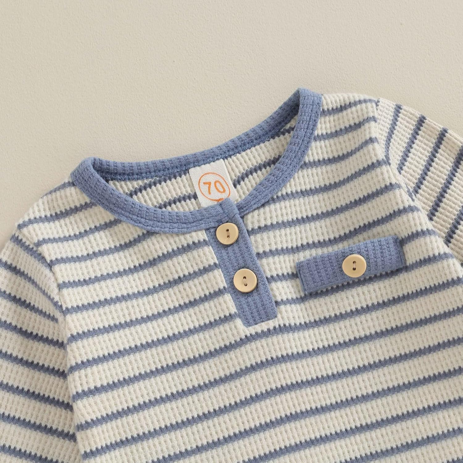 Kuriozud Newborn Baby Boy Clothes Button Long Sleeve Romper Bodysuit Pants Set Infant Soft Waffle Fall Winter Outfit - Image 4