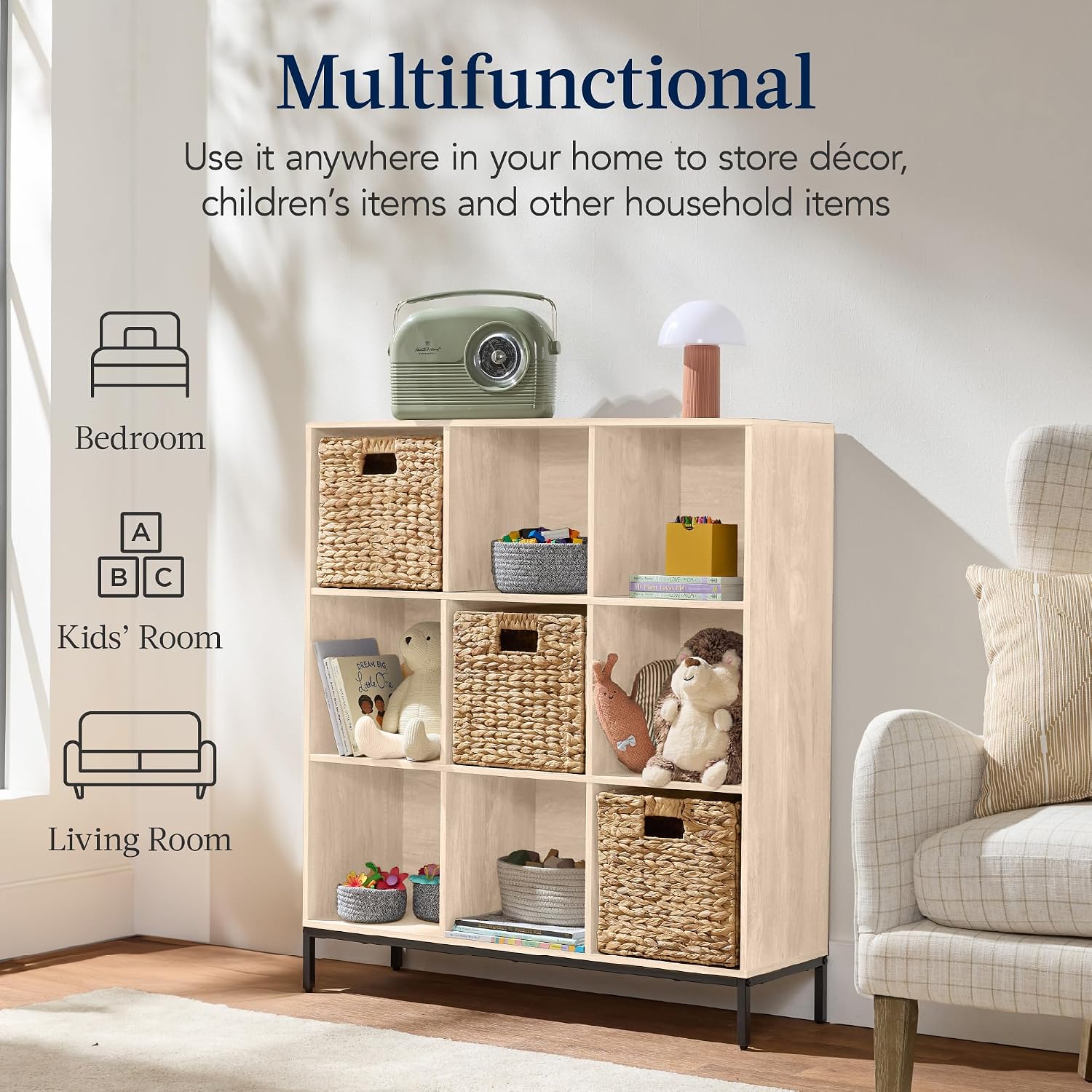 Best Choice Products 9-Cube Bookshelf, 3-Tier Wood Storage Bookcase W/Legs, 11in Shelf Opening, Cube Organizer, Living Room, Office, Nursery - Light Oak