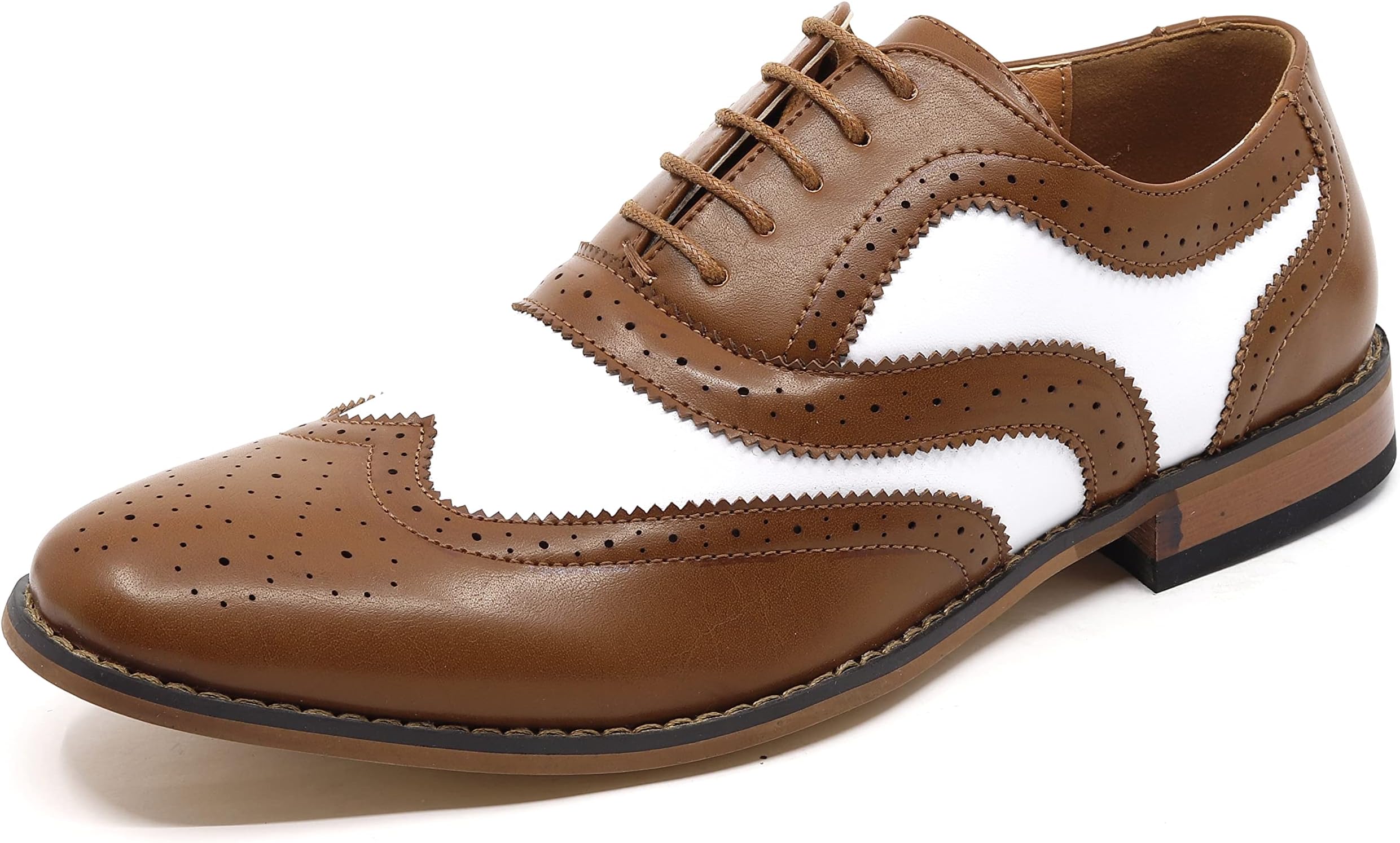 MC145 Men's Two Tone Perforated Wing Tip Lace Up Oxford Dress Shoes