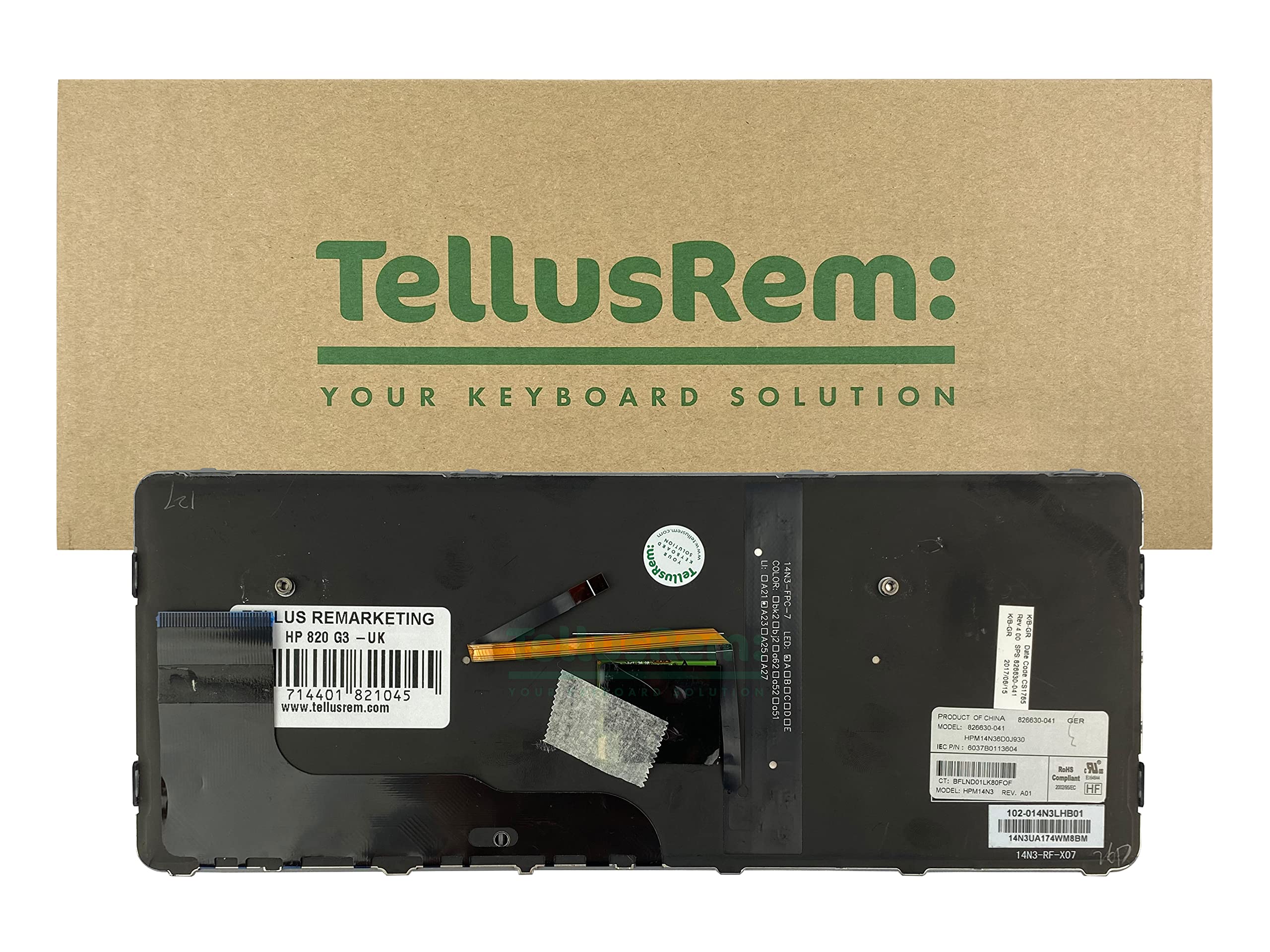 TellusRem replacement UK backlit keyboard for HP 820 G3, 820 G4, 725 G3, 725 G4