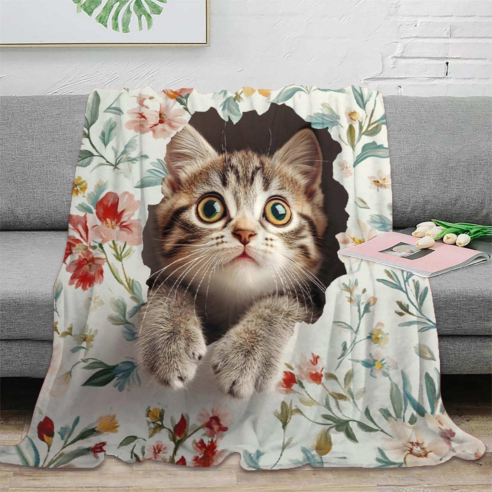 Plaid de voyage compact 3D kitten couverture sans peluche 150x200cm