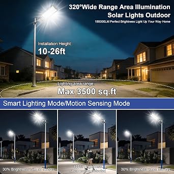 Solar Street Lights Outdoor Super Bright LED Solar Street Lamps Yard | Solar Street Light with Motion Sensor, Dusk to Dawn, IP67 Waterproof for Commercial Parking Lot, Driveway, Farm