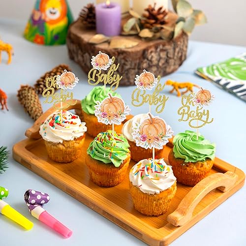 Miniatura 3 de Rsstarxi Paquete de 24 adornos para cupcakes de calabaza Oh Baby Shower para decoración de cupcakes para calabaza, cosecha de otoño, Acción de