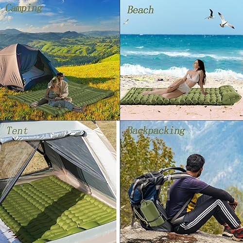 Miniatura 7 de Almohadilla de colchón autoinflable para dormir y acampar para 2 personas con bomba de pie incorporada para tienda, senderismo, viajes, alfombra de
