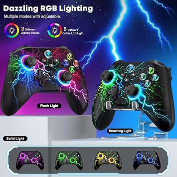 Controller PC PC Controller Wireless mit RGB Licht Gaming Controller PC mit 2 Programmierbare Rücktasten 1000mAh Akku Bluetooth Controller Kompatibel mit Windows PC/Switch/Switch2/Android/IOS