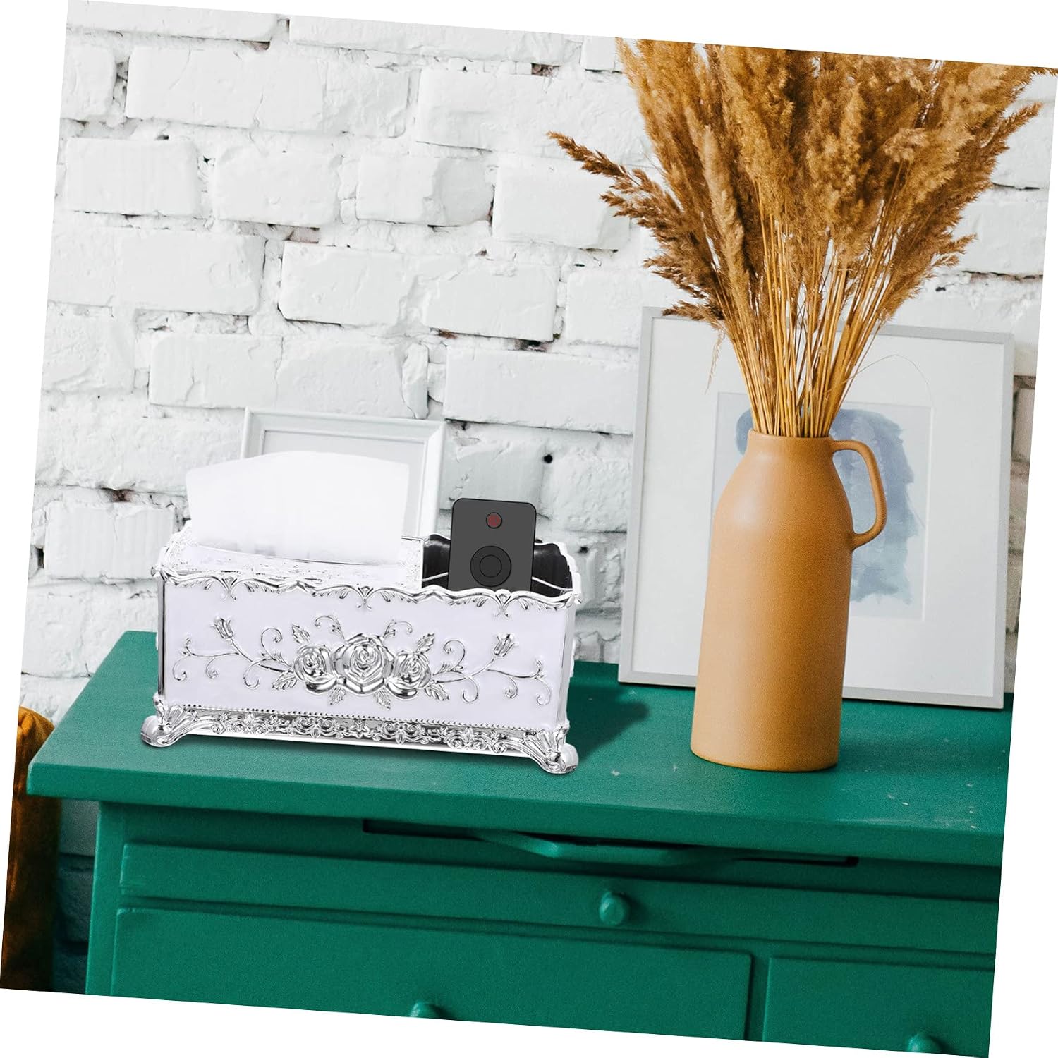 European Style Multifunctional Floral Tissue Box Cover Decorative Desktop Storage Case for Home Office Remote Control Organizer Elegant Napkin Holder