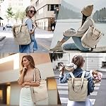 Convertible Laptop Backpack for Women Casual Daypack Notebook Tote Bag for Work College Travel Leisure (Apricot)