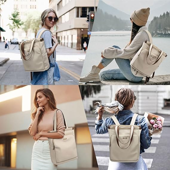 GOLF SUPAGS Convertible Laptop Backpack for Women Casual Daypack Notebook Tote Bag for Work College Travel Leisure (Apricot)