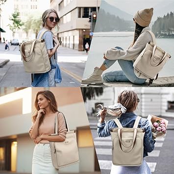 GOLF SUPAGS Convertible Laptop Backpack for Women Casual Daypack Notebook Tote Bag for Work College Travel Leisure (Apricot)