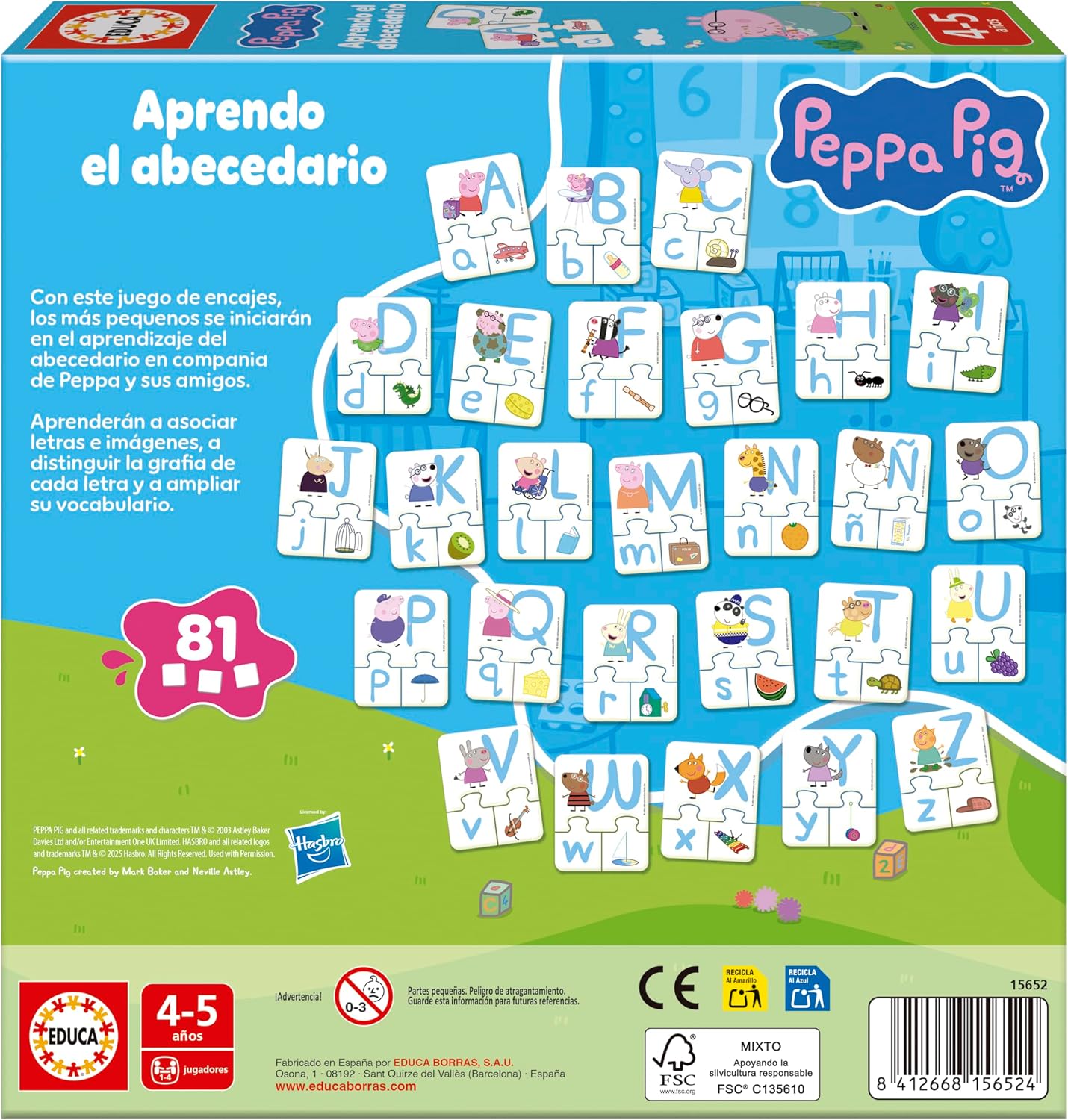 Educa Borras Puzzle, Learn The Alphabet Peppa Pig (15652), Assorted Colour/Model