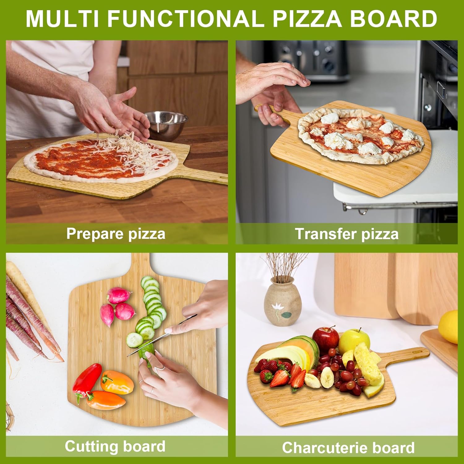 Pizza Peel 12 inch 2 pack Bamboo Wood Pizza Paddle Pizza Peels Pizza Server for Ooni Oven Accessory Pizza Spatula Baking Homemade Cheese Bread Turner Pizza Pre board Pizza Tools Gift