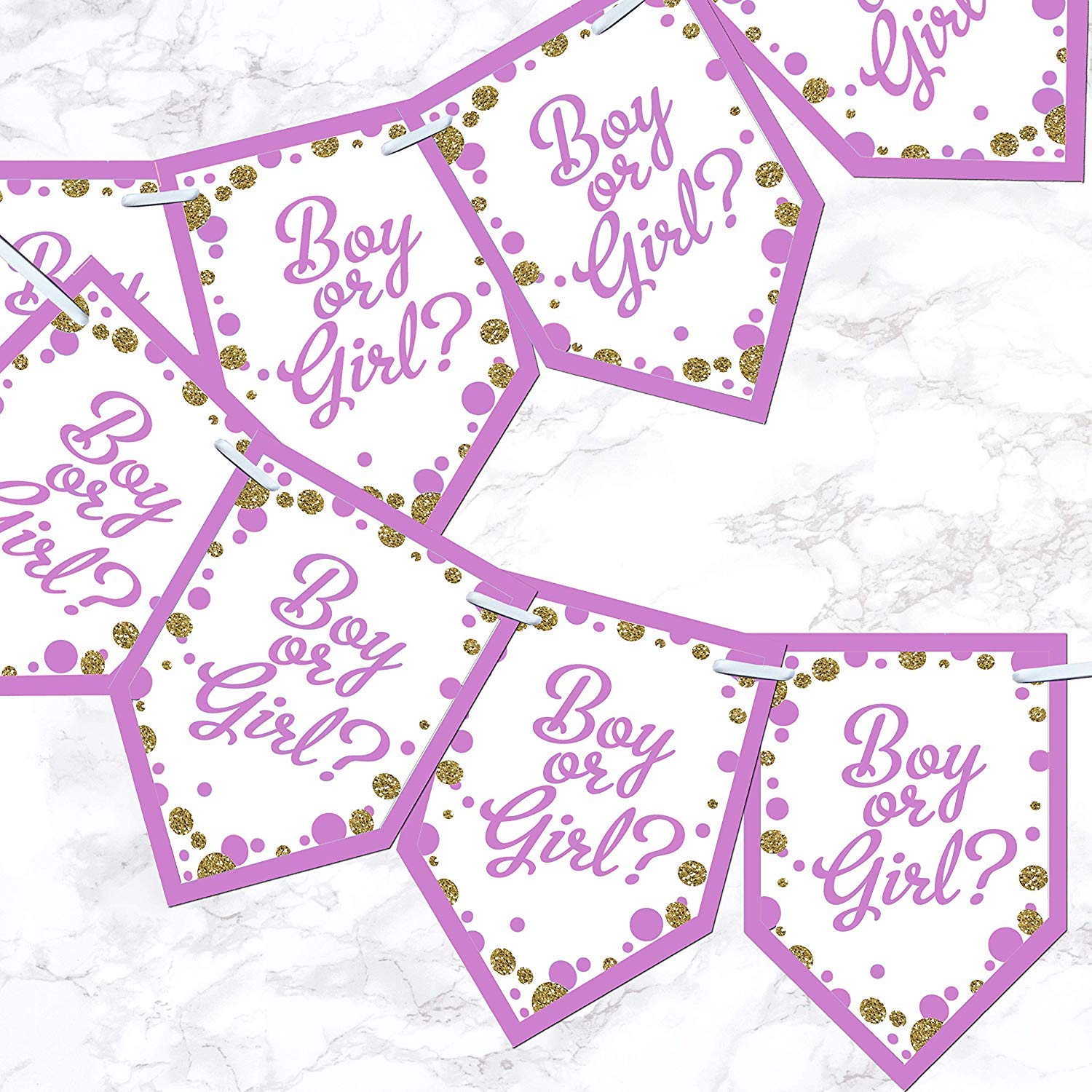 Gender Reveal Party Bunting Pink Blue Baby Shower Decoration Banner Glitter Effect - Purple