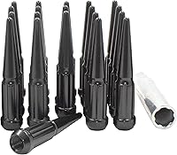 Vista 26 de Wheel Accessories Parts SRT Viper - 24 tuercas de punta de 1/2 a 20 roscas de 4.40 pulgadas de largo, cromadas negras, 7/8 pulgadas y 13/16