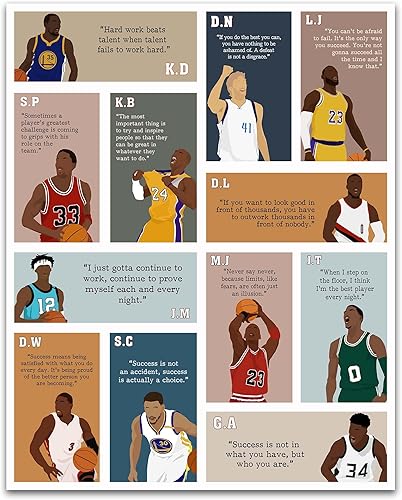 LOLUIS Arte de pared motivacional, citas inspiradoras de baloncesto, obras de arte dibujadas a mano, decoración temática deportiva para