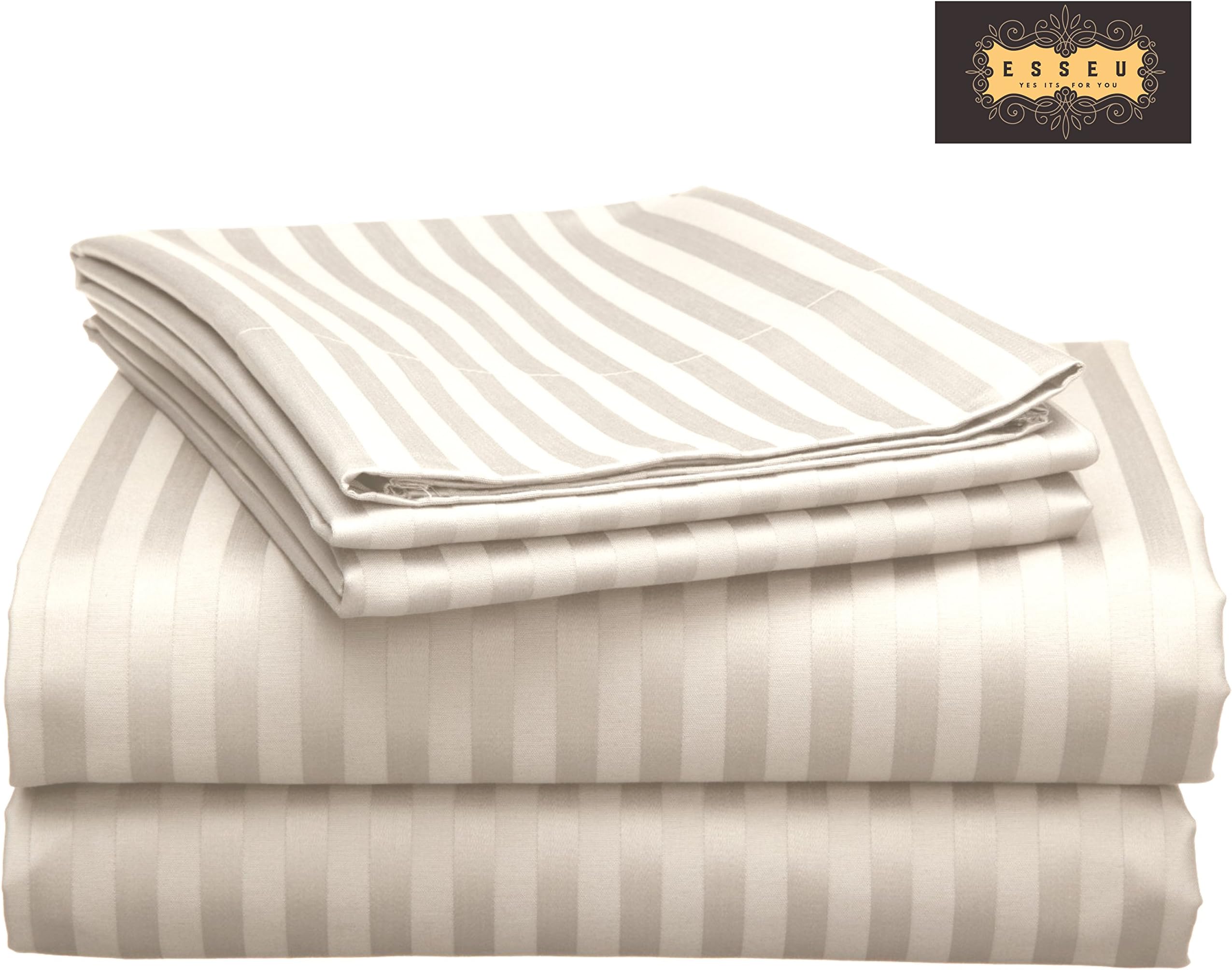 300 Thread Count 100% Cotton Sheet Set, Dobby Stripe, Soft Sateen Weave,Queen Sheets, Deep Pockets,Home Collection,Luxury Bedding Super Sale 100% Cotton (Queen, Parchment)