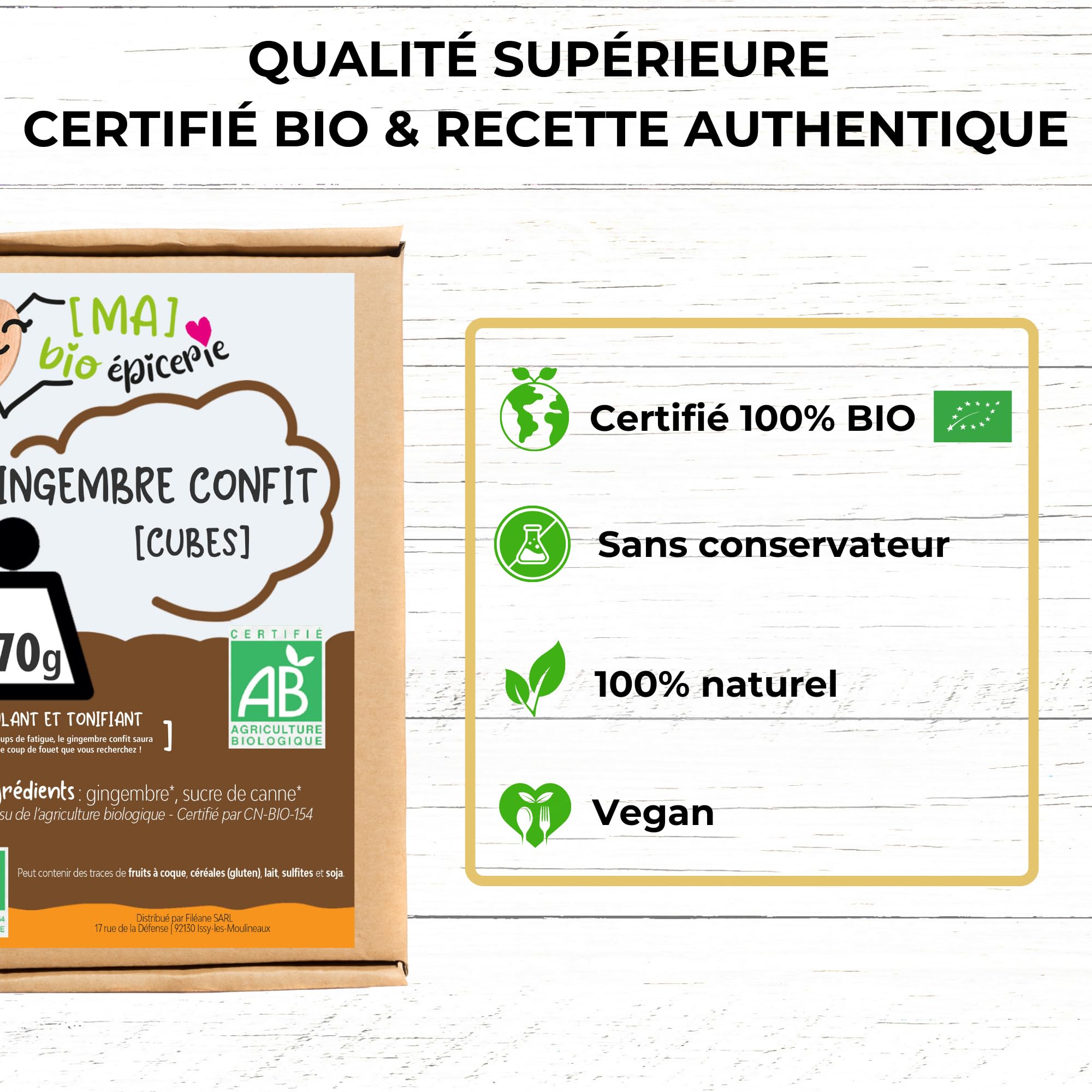[MA] bio-épicerie - Gingembre confit BIO en cubes 870 g – Sachet vrac – Gingembre confit sans conservateur – Format polyvalent pour cuisine, pâtisserie et recettes maison