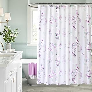 Lavender Purple and Green Wildflower Floral Shower Curtain,Whimsical Cot...