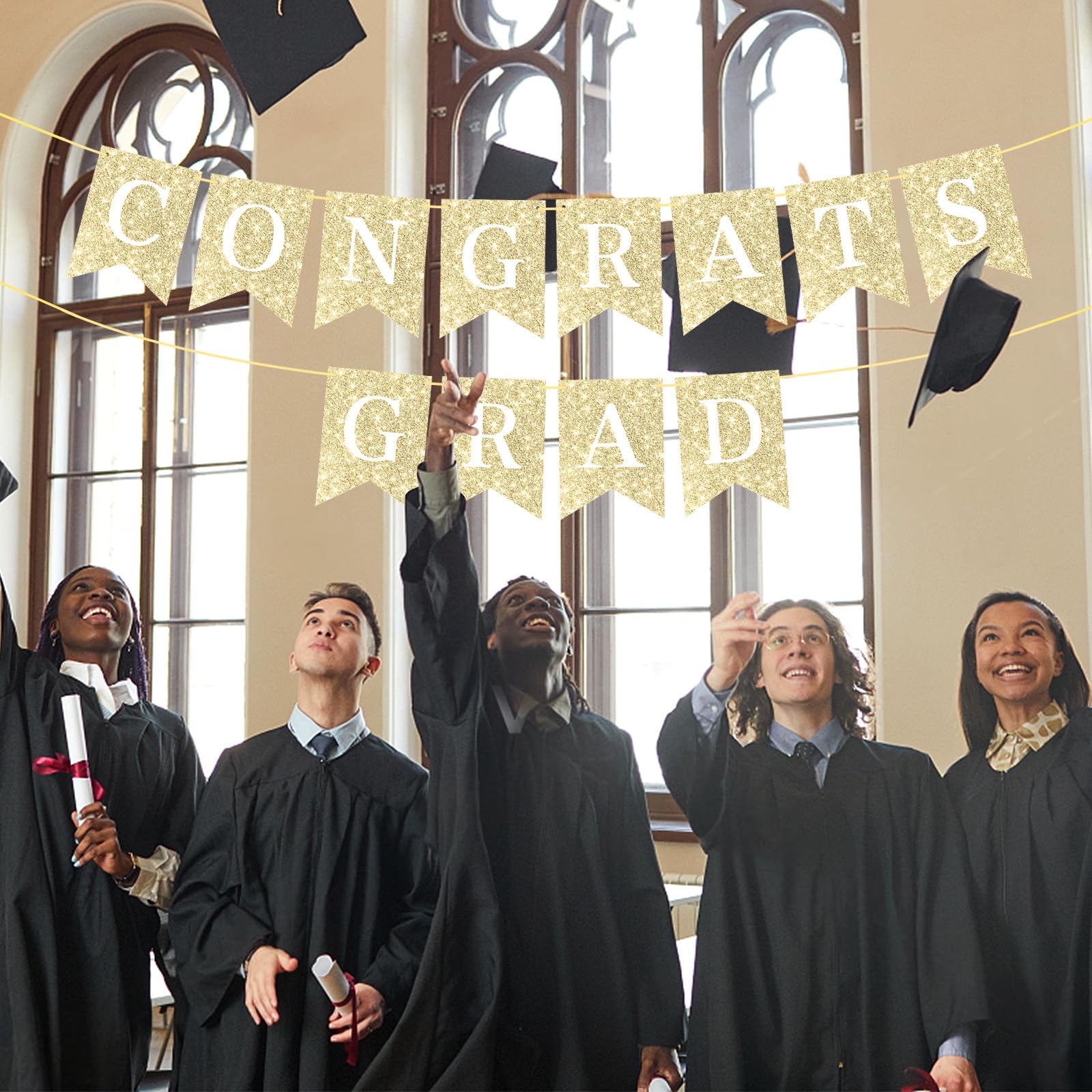 Pre-Strung Congratulations Banner - Gold Glitter Garland With Tassels For Graduation, Retirement, Parties - View #8