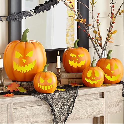Miniatura 4 de Plantillas de cara de calabaza de 6 pulgadas, plantillas de Halloween, plantilla reutilizable para tallar calabaza para pintar en ventana de papel