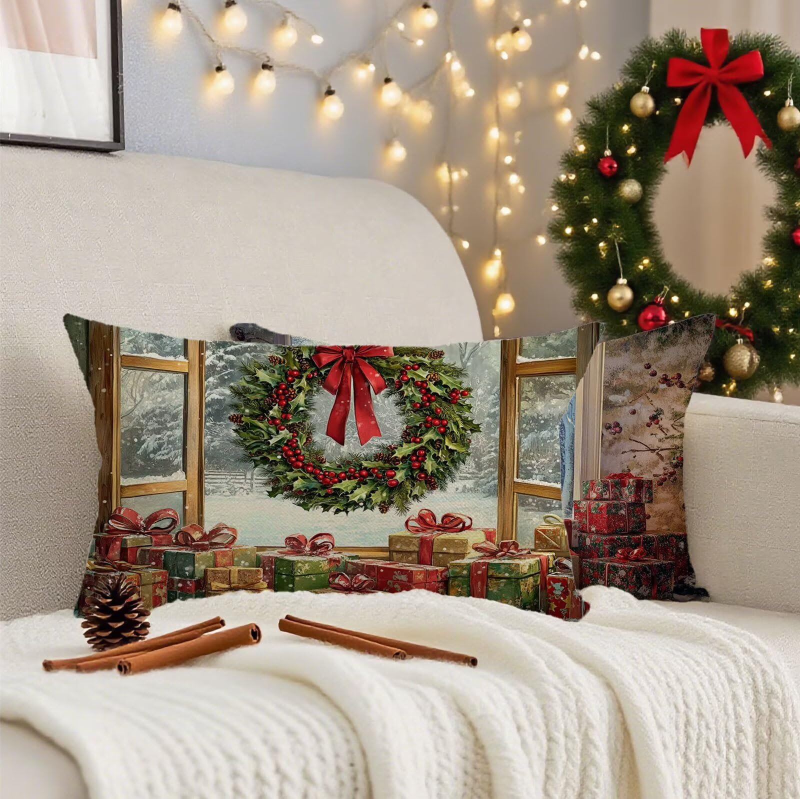 Housse de coussin de Noël en lin haut de gamme 70 x 90 cm