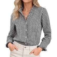 MANGOPOP Button Down Shirts for Women Long Sleeve Ruffle Blouses