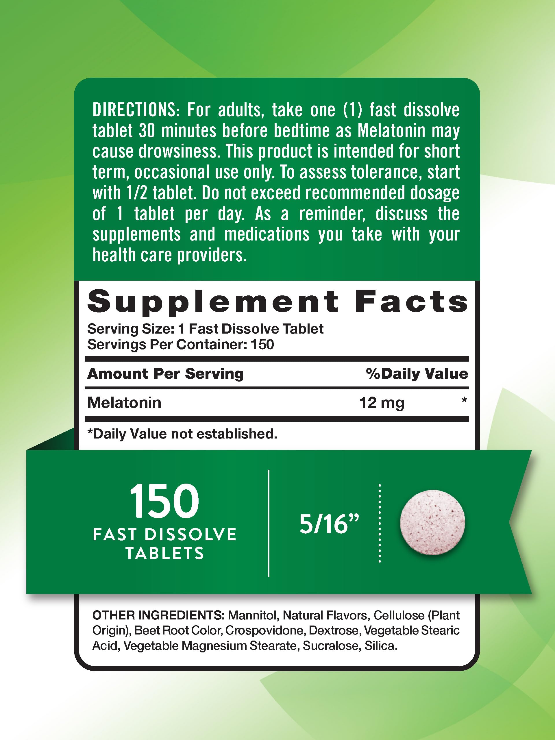 Nature's Truth Melatonin 12mg | 150 Tablets | Fast Dissolve — Amazon image 2