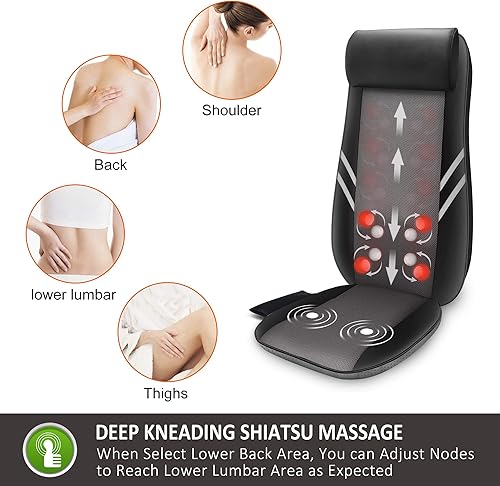 Vista 2 de Snailax Masajeador de espalda con calor, cojín de asiento de masaje Shiatsu, 8 nodos flexibles de masaje para silla de masaje de espalda completa