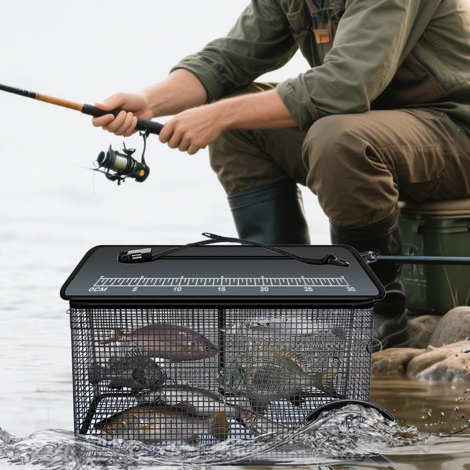 Bourriche À Poisson Flottante, Panier À Poissons Portable Réfléchissant, Cage de Grande Capacité pour Poissons Vivants Pêchés en Eau Douce ou Salée