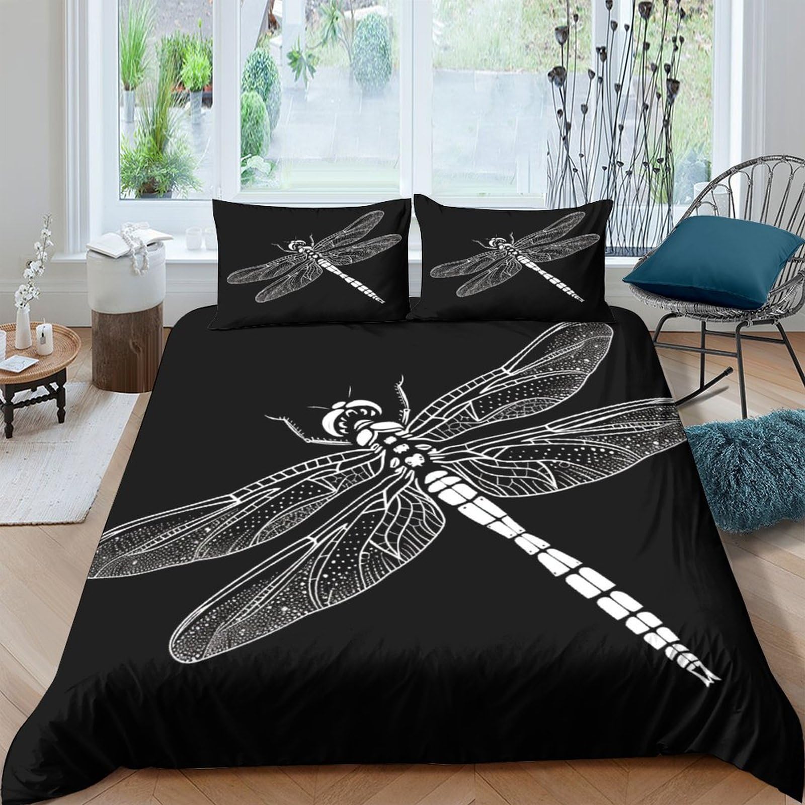 Housse de couette libellule 3D fini le linge rêche avec cette parure de lit douce zippée 200x200