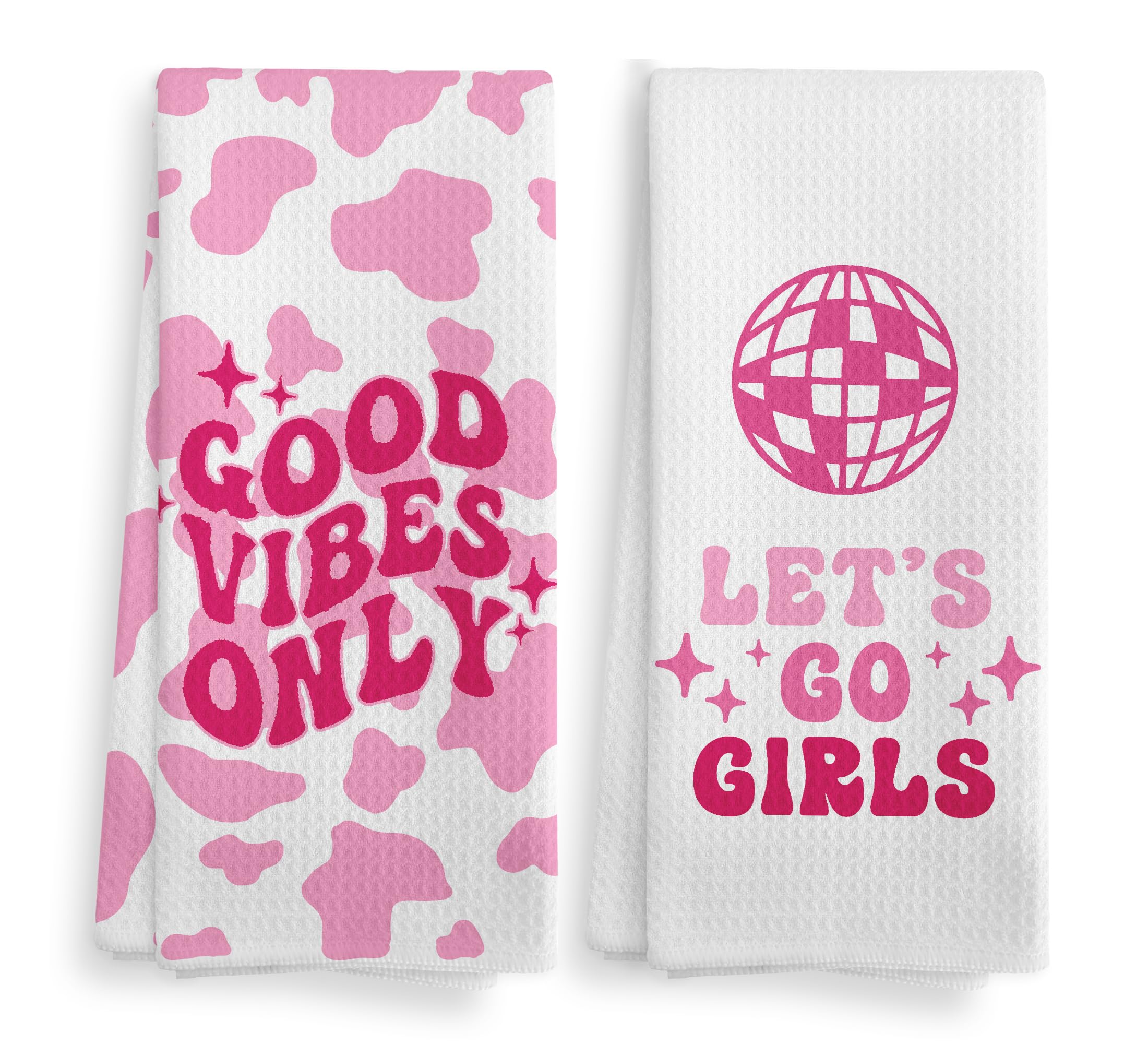 NOQL Let's Go Girls Light Pink Kitchen Towels and Dishcloths Set of 2, Preppy Bathroom Decor, Girl Dorm Room Essentials Drying Cloth Hand Towels Tea