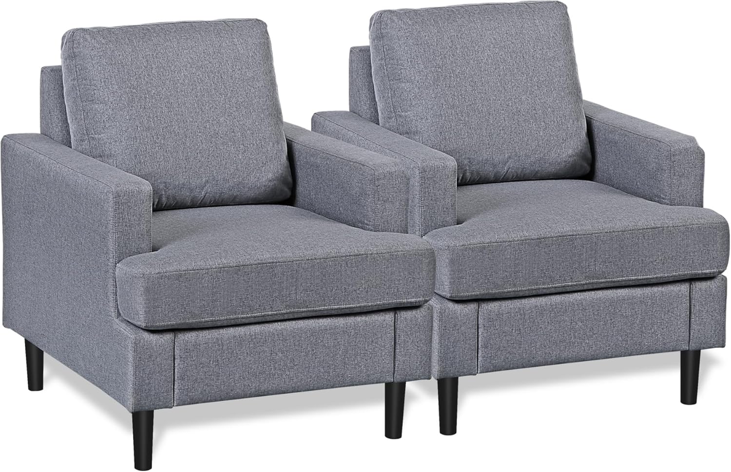 ZenStyle Mid Century Modern Fabric Accent Chair, Armchair with Pillow, Sofa Chair with Lounge Seat and Wood Legs for Bedroom, Apartment, Office, Reading Spaces (2, Light Grey)