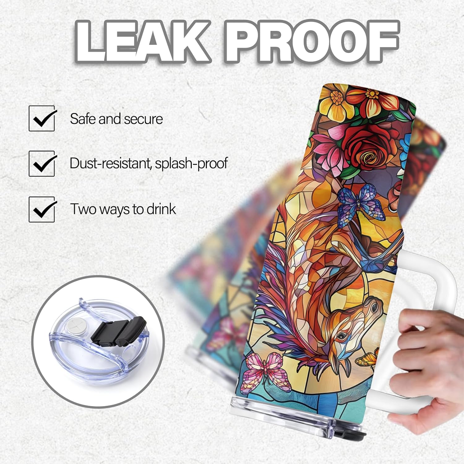 Horse Gifts, 40 Oz Horse Tumbler with Handle & Straw, Animal Tumbler, Birthday Gift for Animal Lovers Women Men, Stainless Steel Butterfly Cup, Gifts for Thanksgiving Christmas, 1 PCS - Image 2