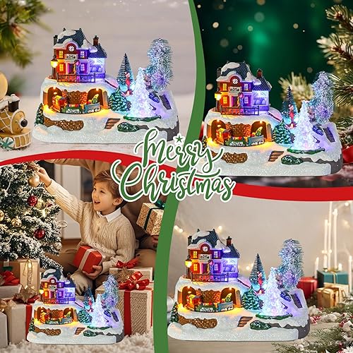 Miniatura 4 de WONDER GARDEN Casas de Pueblo de Navidad - Casas de Navidad en Pueblo - Estación de Ferrocarril Musical Iluminada con Tren en Movimiento, Conjuntos