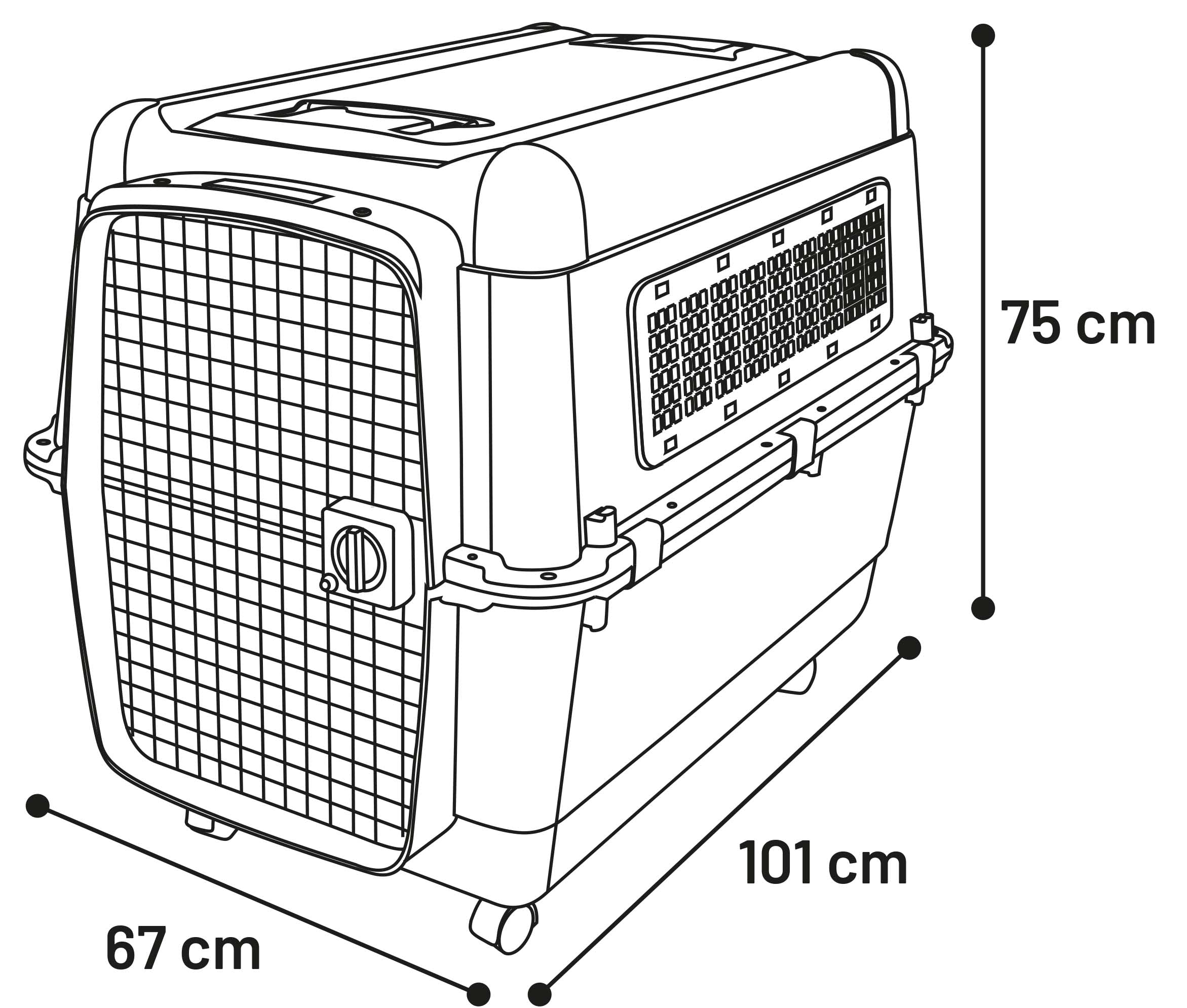 Flamingo Cage de Transport Lanta XXL pour Chien - qualité superieur - 67x101x75CM - 2 poignées pour Un déplacement aisé - inclut Une gamelle Amovible et Un Abreuvoir antidéversement