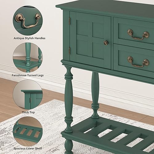 Miniatura 6 de Mesa consola con cajones, mesas de entrada vintage con almacenamiento y estante, mesa de pasillo con patas torneadas, mesa de sofá estrecha detrás