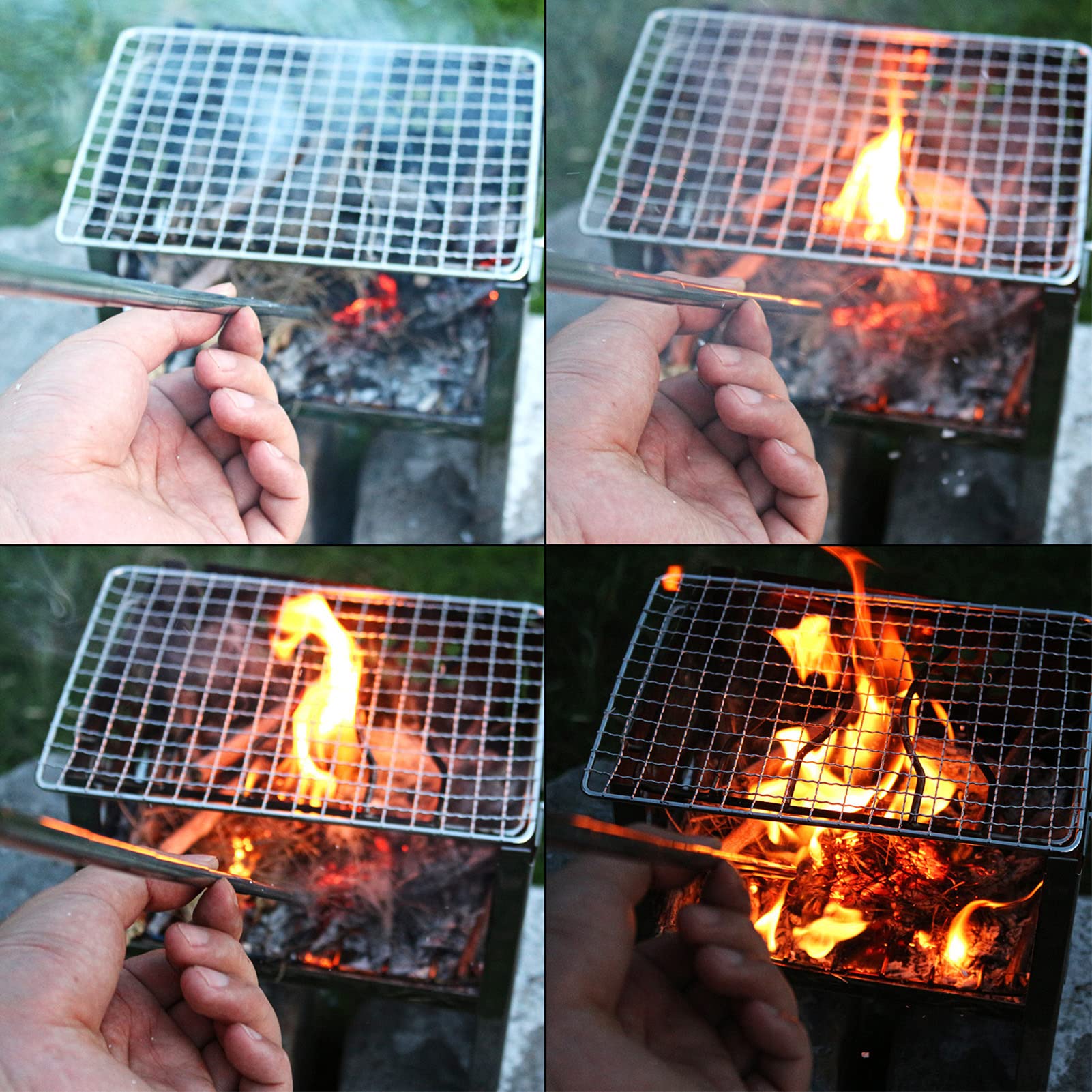Kuuleyn Folding Campfire Grill, Camping Grill, Folding Camping Barbecue Rack Rust Proof Light Portable Stainless Steel Barbecue Grill for Outdoor Outings Hiking Courtyard