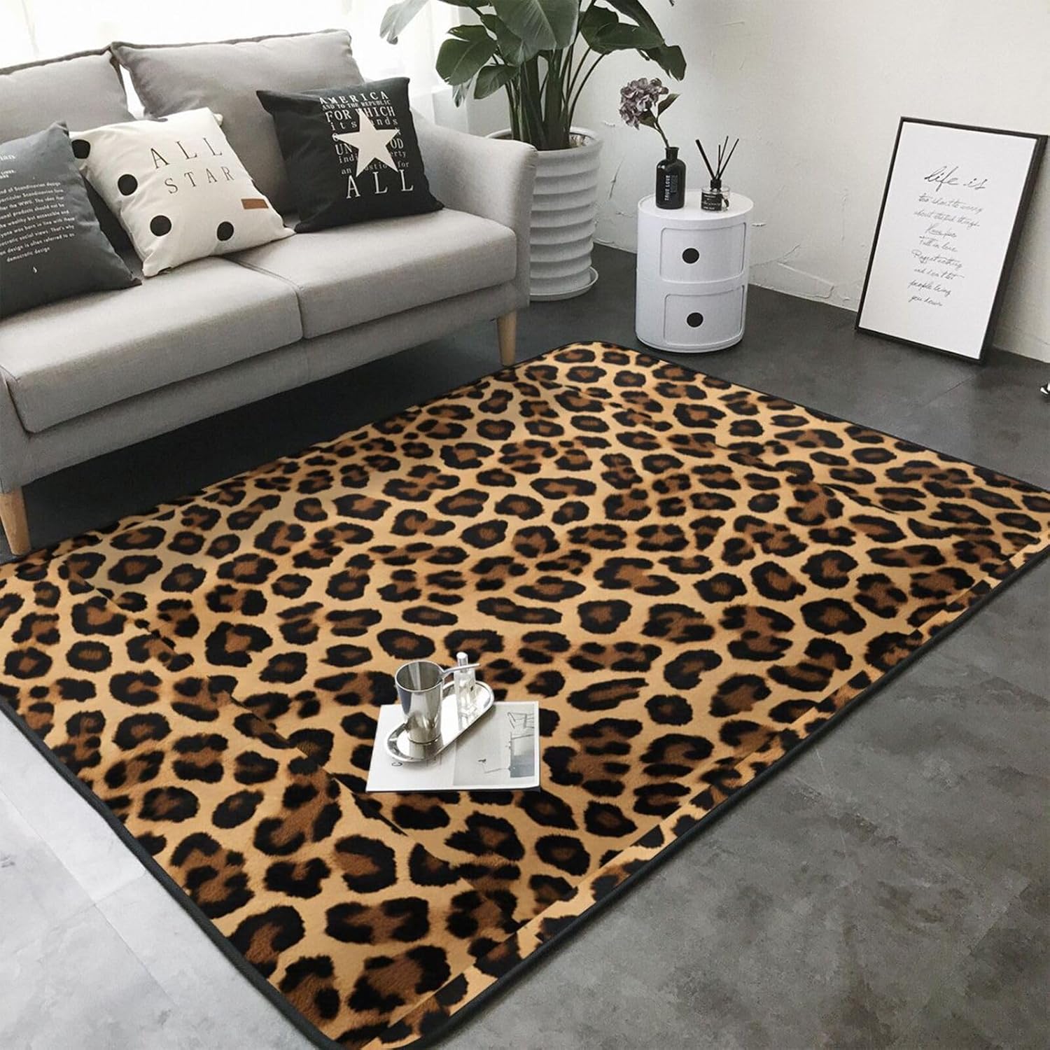 Flannel Non-Slip (Leopard Print) Rug Pad 80×50in Soft Washable Protective for Hardwood Floors Bedroom Bathroom Living Room