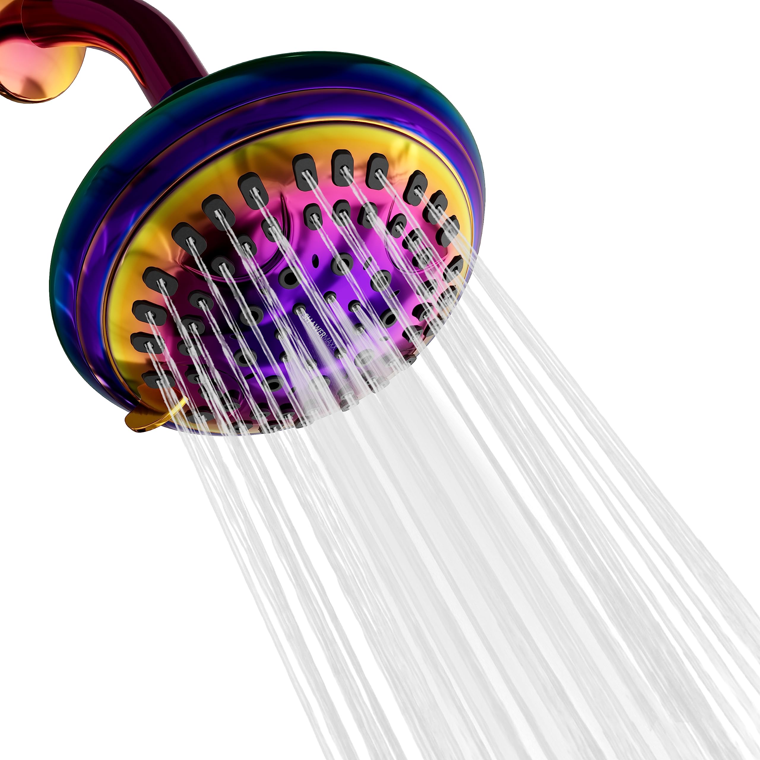 ShowerMaxx Luxury Spa Series Shower Head, 6 Spray Setting, 4.5 Inch Adjustable High Pressure Shower Head Fixture for Hard Water, 360-Degree Tilt Massage Shower System - Rainbow Finish Shower Head