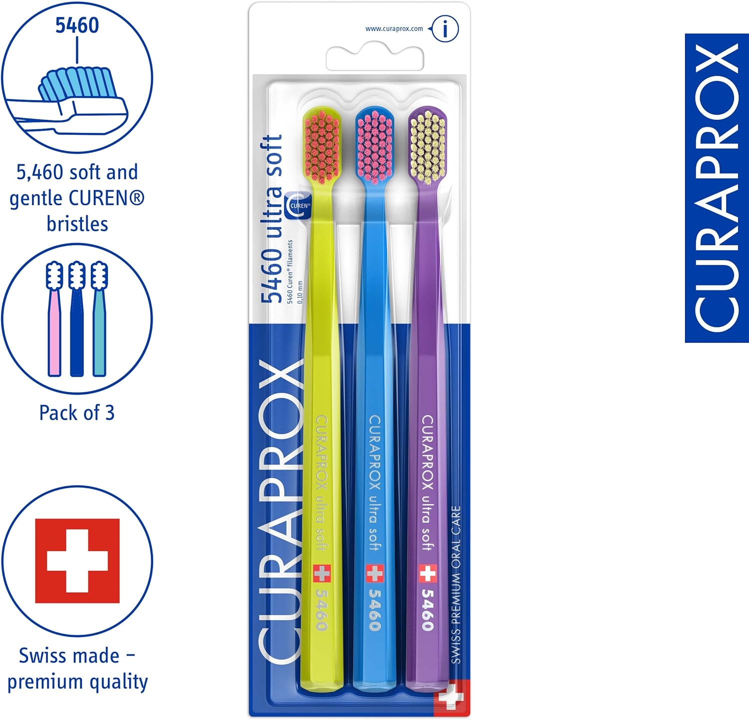 Curaprox CS 5460 Ultra-Soft Toothbrush – Adult Tooth and Gum Care | Super Soft Curen® Bristles for Gentle Cleaning | Blue-Purple, Single Pack