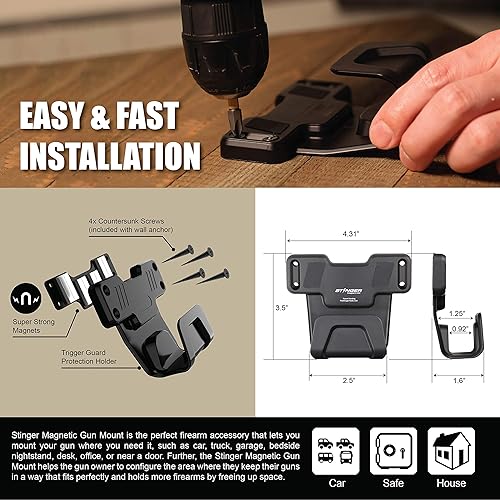 Miniatura 3 de Stinger Soporte Magnético para Montaje de Armas con Protección del Guardamonte, Soporte para Armas Oculto en Automóvil, Camión, Vehículo,